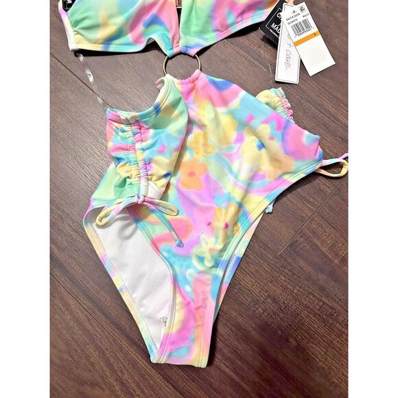 Salt + Cove Juniors' Ring-Waist Printed halter-neck Monokini Multicolor S - Picture 5 of 9